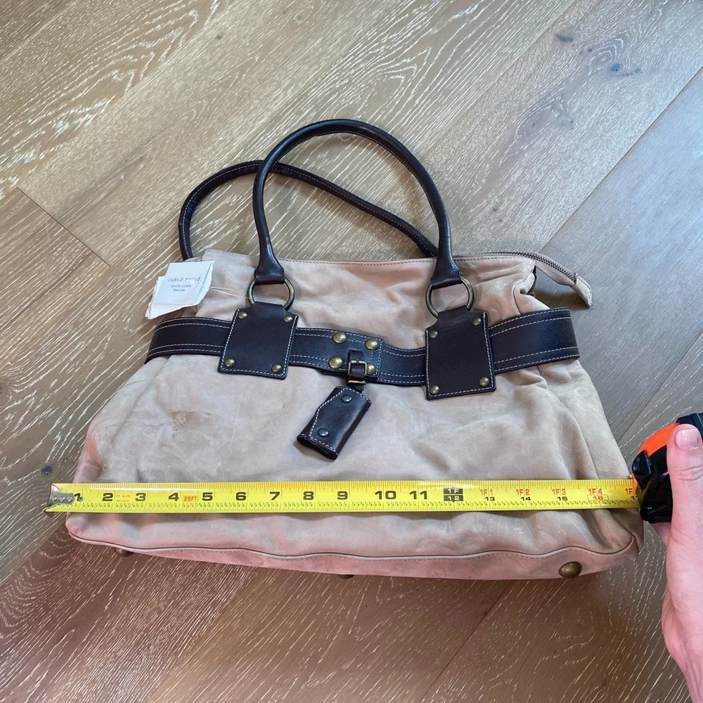 Laura Di Maggio Tan and Brown Shoulder Bag with Double Handles